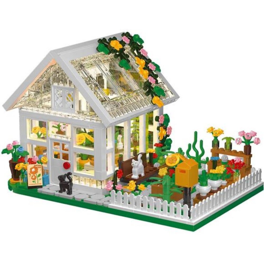 Flower House Building Mini Set with LED, City Street View Greenhouse Building